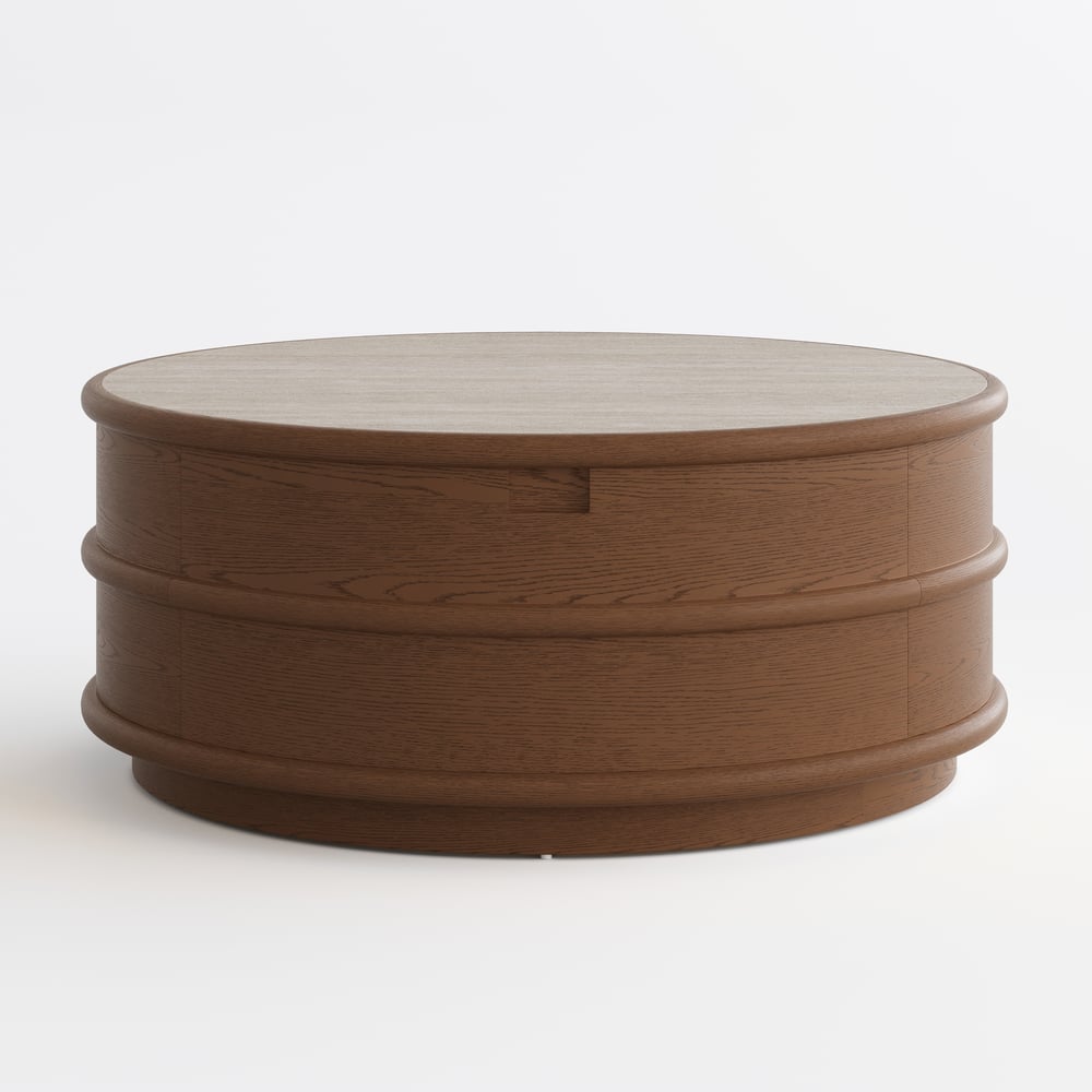 36" Ash Wood Round Coffee Table with Sintered Stone Top window image