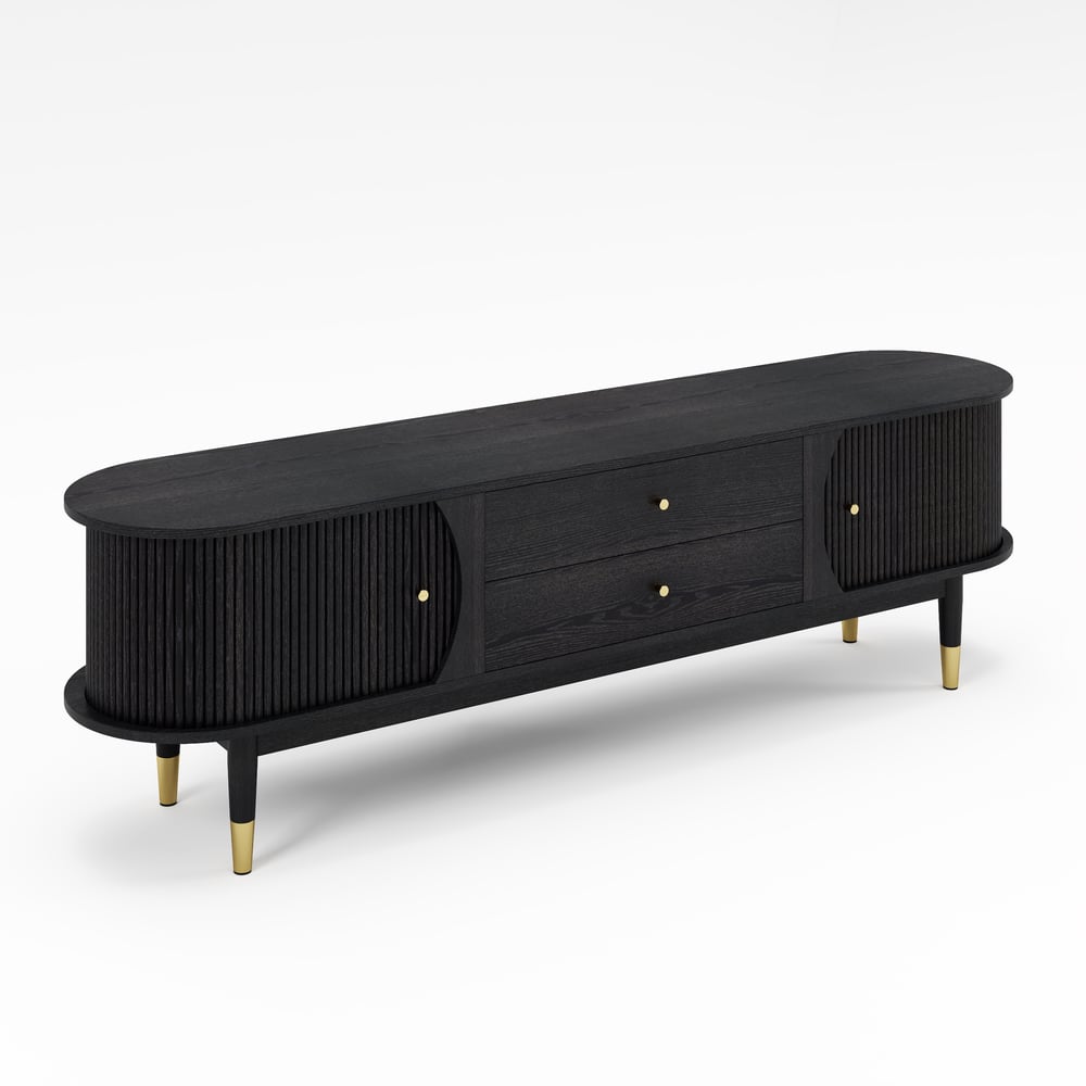 72" Ash Wood Fluted TV Stand with Storage window image