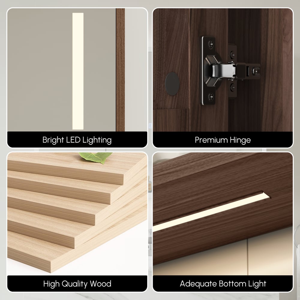 39.3" Walnut Bathroom Vanity & LED Medicine Cabinet Set window image