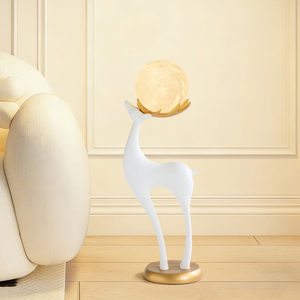 Lampadaire moderne en résine en forme de cerf avec télécommande – 76 cm de hauteur avec boule lumineuse image de fenêtre