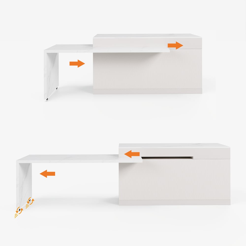 Modern 81"-106" Sintered Stone Kitchen Island with Drawers & Doors, White window image