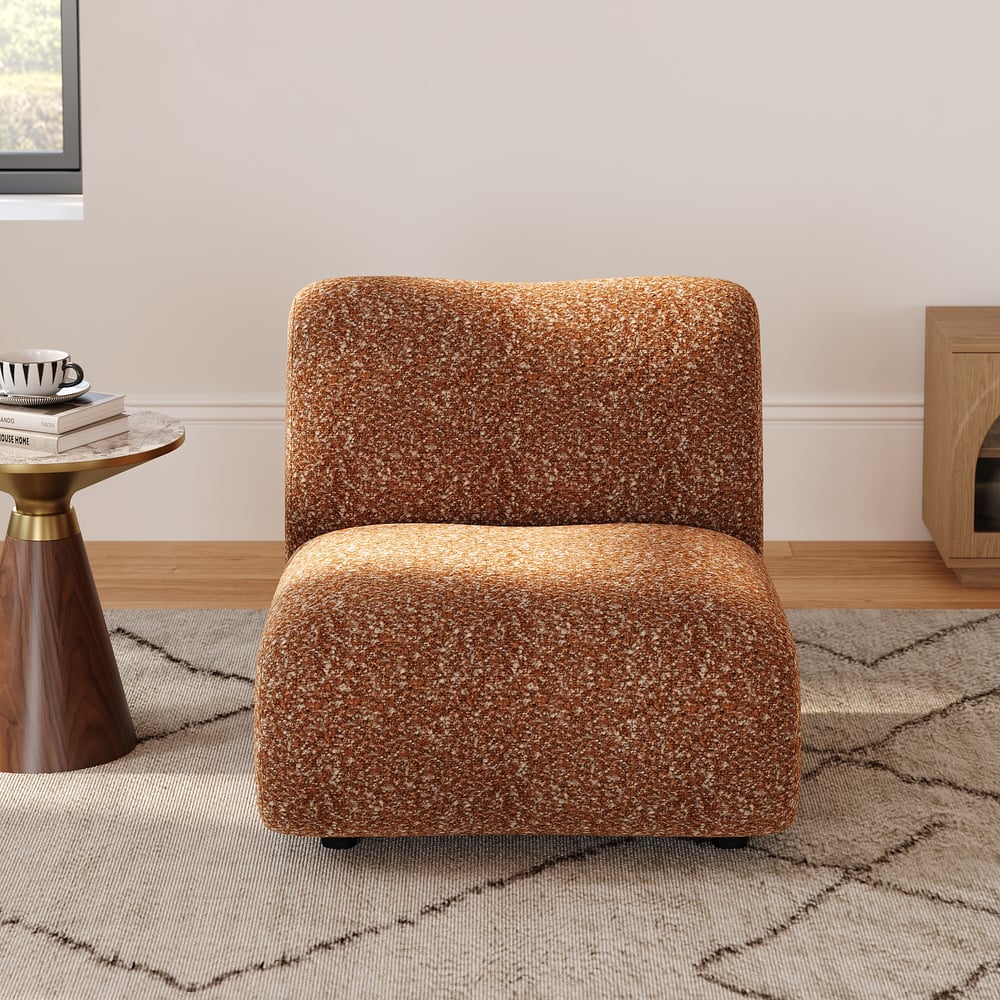 Set of 17" Performance Boucle Upholstered Curved Slipper Accent Chair and Ottoman window image