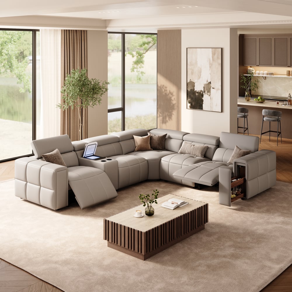 Genuine Leather Built-In Cooler Power Reclining Sofa window image