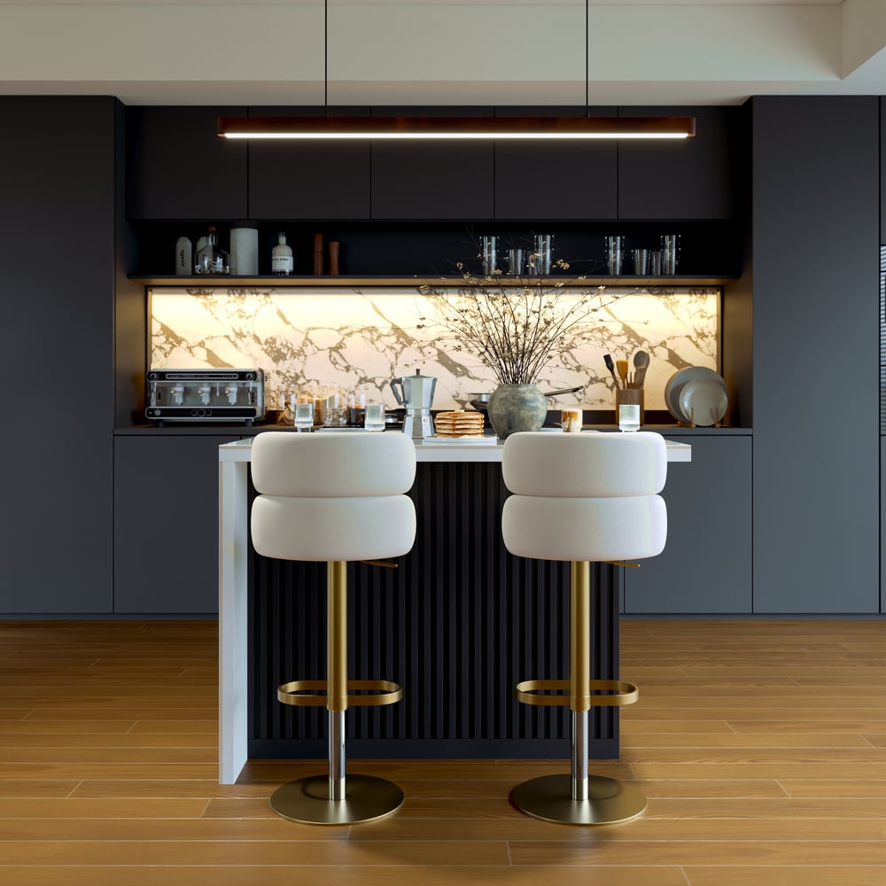 Modern 50" Glossy Sintered Stone Kitchen Island with Storage, White & Black window image