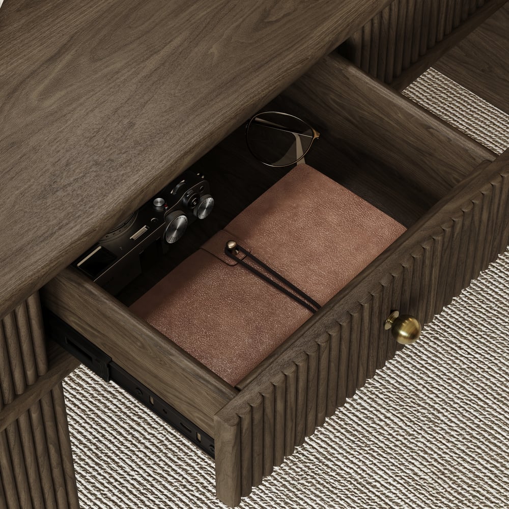 64" Houten bureau met 6 laden Vensterafbeelding