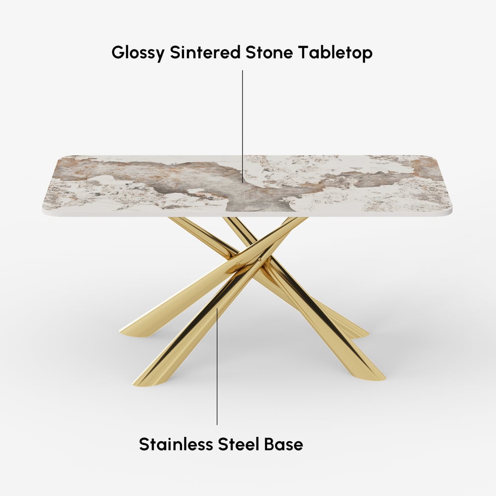 Dining Set 63" Rectangle Glossy Pandora Sintered Stone Dining Table with 4 Chairs window image