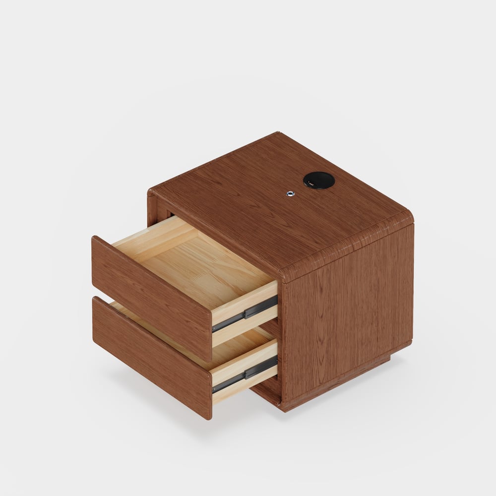 Haloa Walnut 2-Drawer LED Nightstand with Charging Station window image