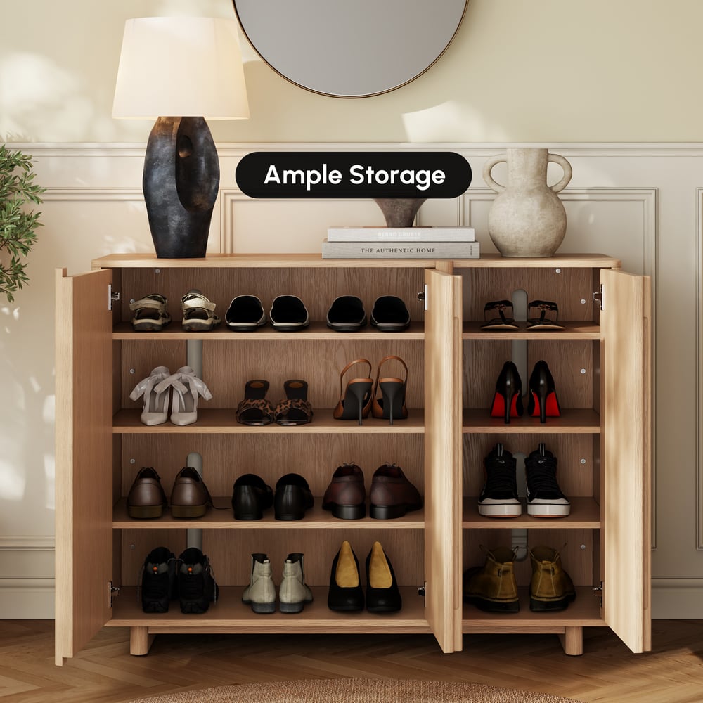 Lineva 48" Ash Wood Veneer Shoe Storage Fluted Entryway Cabinet window image