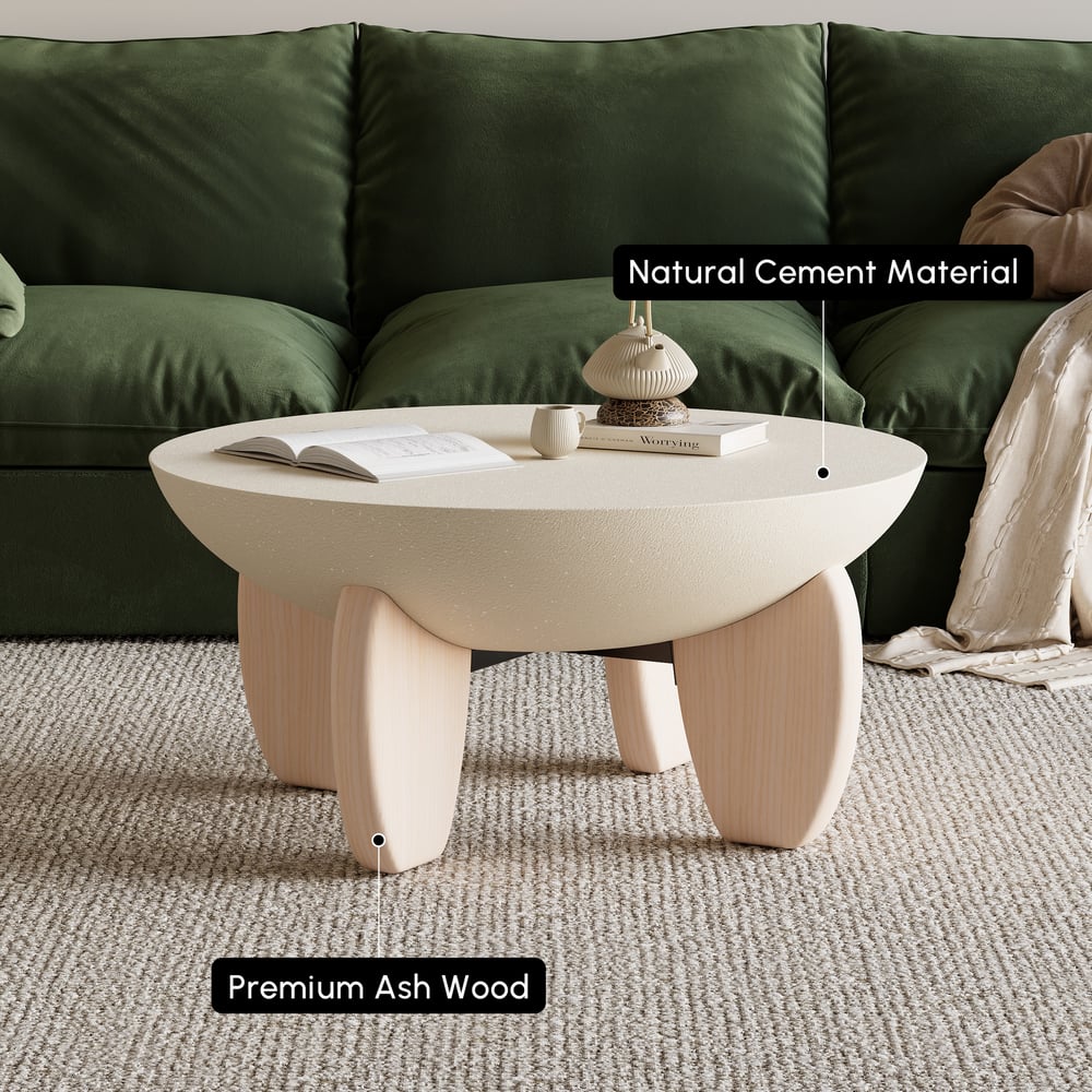 Curva Round Concrete Walnut Coffee Table with Wood Legs window image
