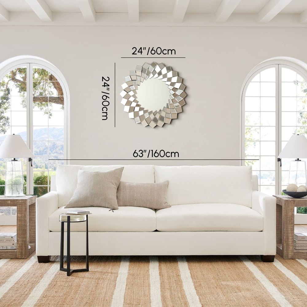 24" Diamond-Shaped Wall Mirror, Silver Round Decorative Mirror weights dimensions image