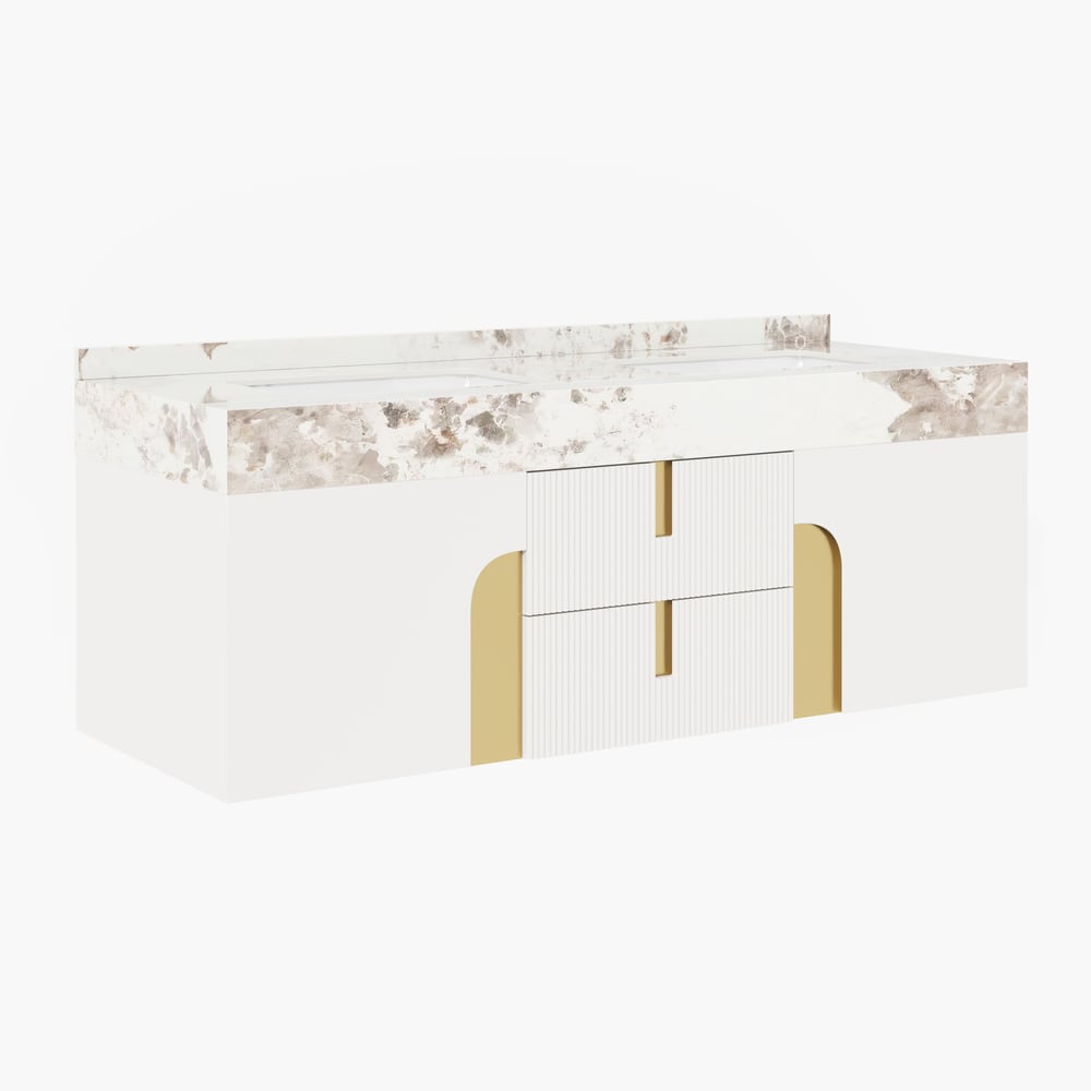 Artis 152 cm Meuble de salle de bain flottant double vasque avec plateau en pierre frittée image de fenêtre