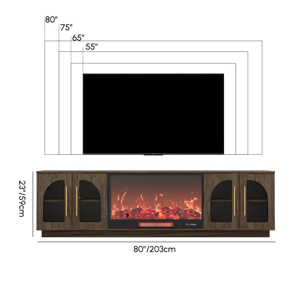 Arune 80" Arched Glass Doors Electric Fireplace TV Stand with Remote Control weights dimensions image