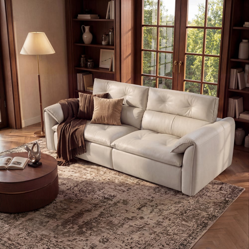87" 2-Seater Genuine Leather Power Convertible Sleeper Sofa with Adjustable Headrests window image