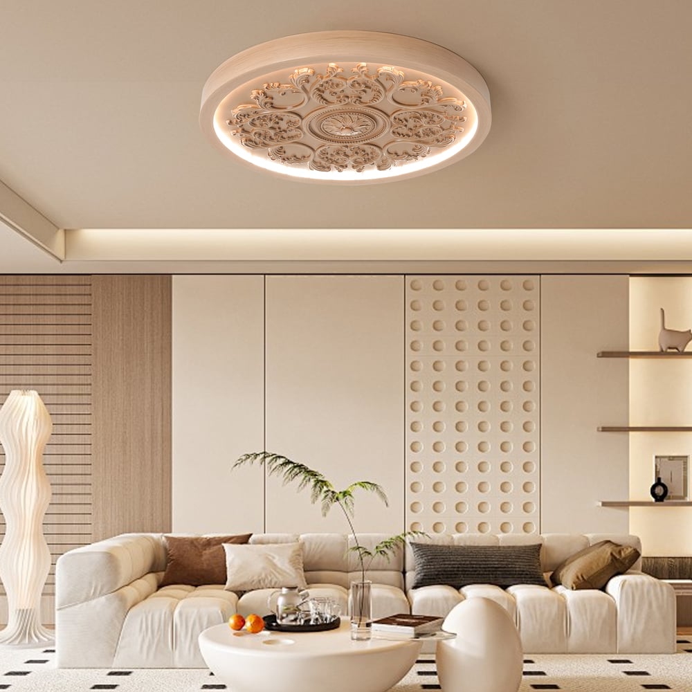 Plafonnier encastré LED français élégant en résine naturelle sculpté en 3D avec 3 modes dimmables image de fenêtre