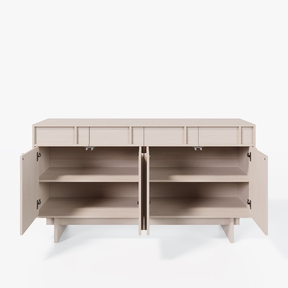 Mid Century Modern 60" Whitewash Wood Sideboard with Storage & Adjustable Shelves window image