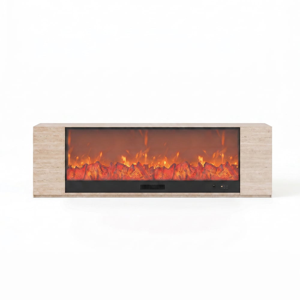 87" Sintered Stone Electric Fireplace TV Stand with Remote Control window image