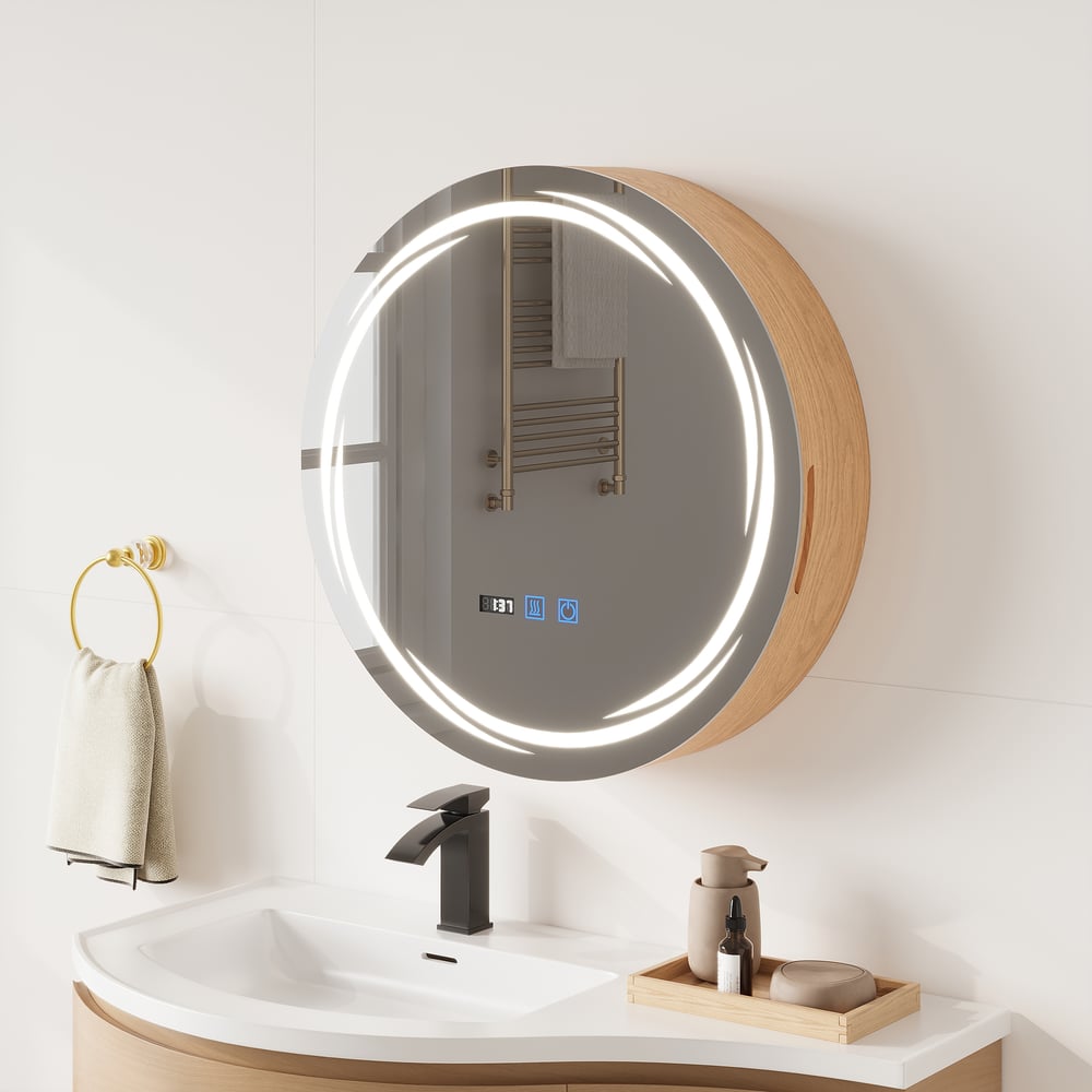 24" Round LED Natural Medicine Cabinet with Storage, Anti-Fog, Dimmable window image