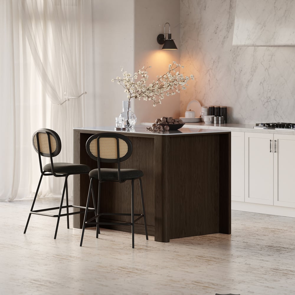 Mid-Century 51" Glossy Sintered Stone Top Kitchen Island with Storage, Smoked Brown window image