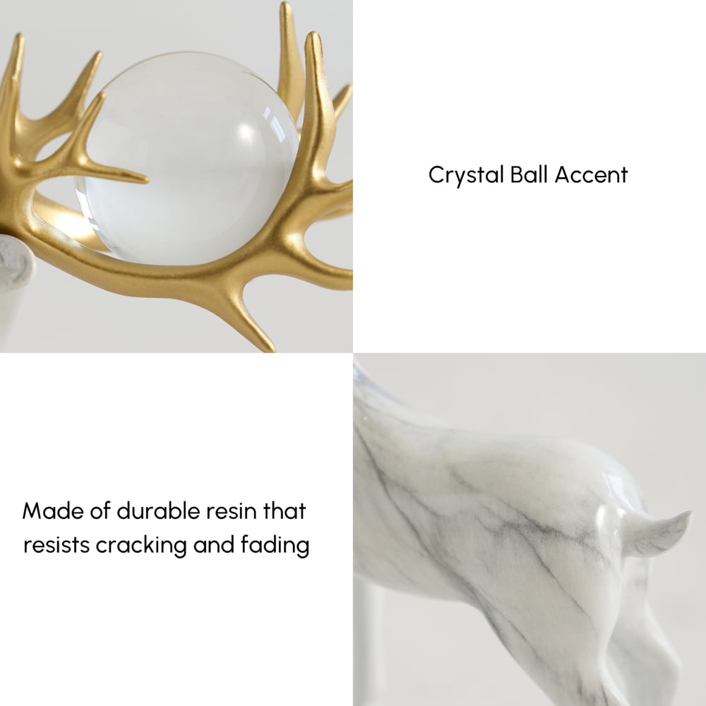 3 pcs Golden Deer Figurine with Decorative Plate Set, Luxury Resin Animal Sculptures window image