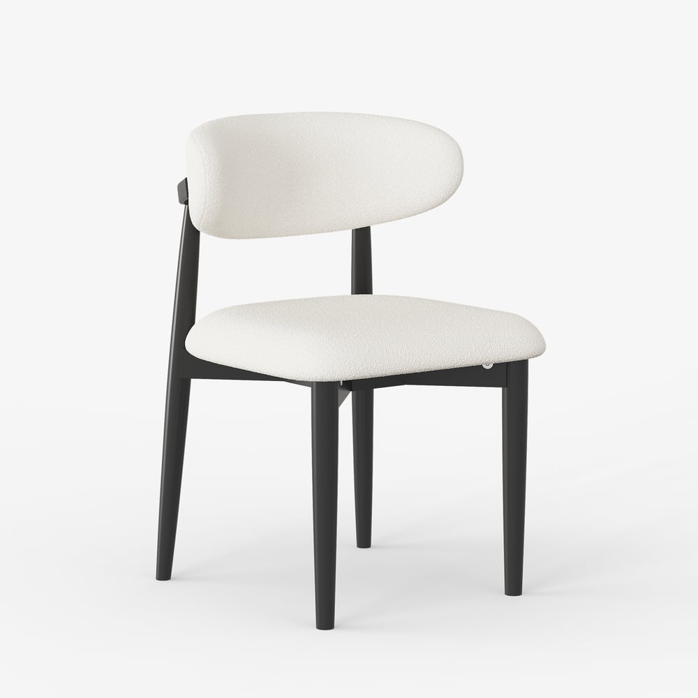 Modern Boucle Dining Chair with Black Rubber Wood Legs, 1 Piece window image