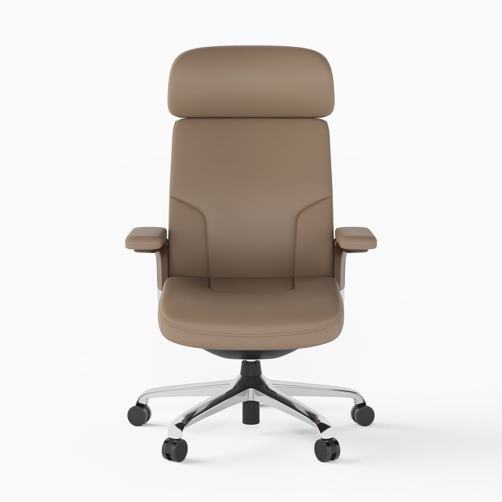 Khaki Genuine Leather Swivel Office Chair with Ergonomic Synchro-Tilt Recline System window image