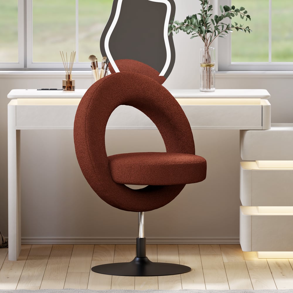 Tabouret de vanité réglable moderne en bouclé rouille avec dossier image de fenêtre