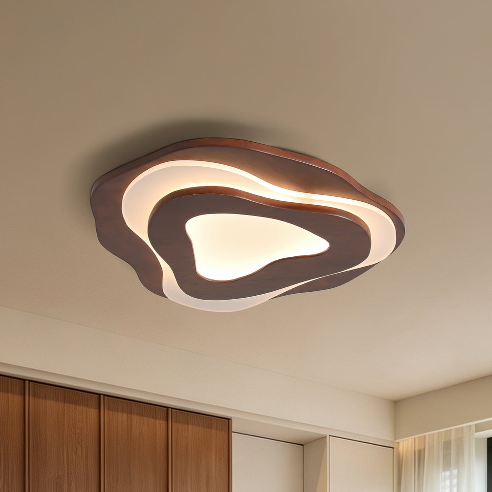 Nordic Walnut Flush Mount LED Irregular Shape Ceiling Light window image