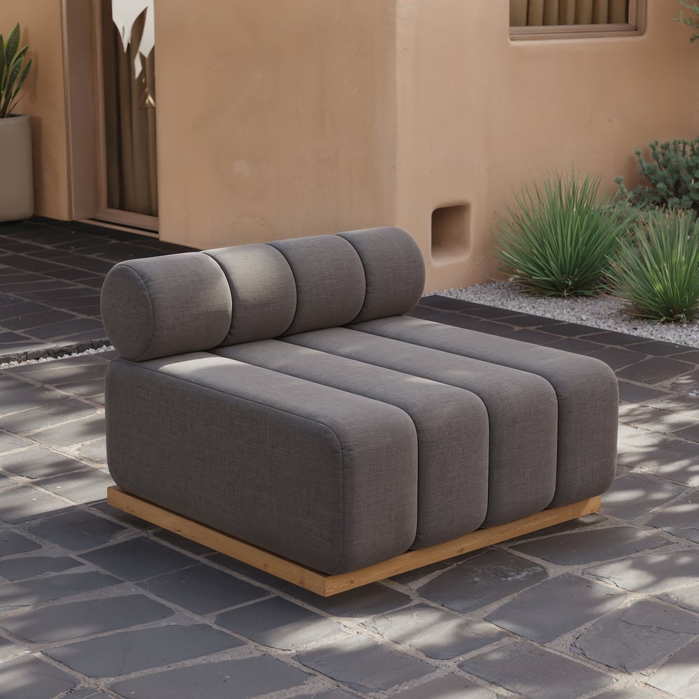 Resaro 4-delige modulaire buitenbankset van teakhout voor 5 personen in grijs Vensterafbeelding