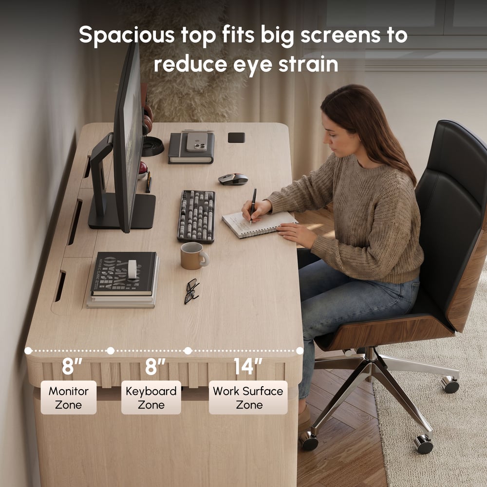 Aura 160 cm Whitewash Fluted Electric Adjustable Standing Desk window image