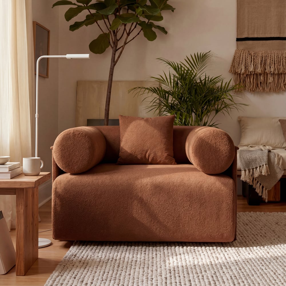 Serene Modern Rust Velvet Lounge Accent Chair window image