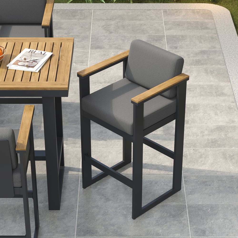 Axis 7-Piece Outdoor Teak Wood Modern Bar Dining Table Set with 6 Chairs window image