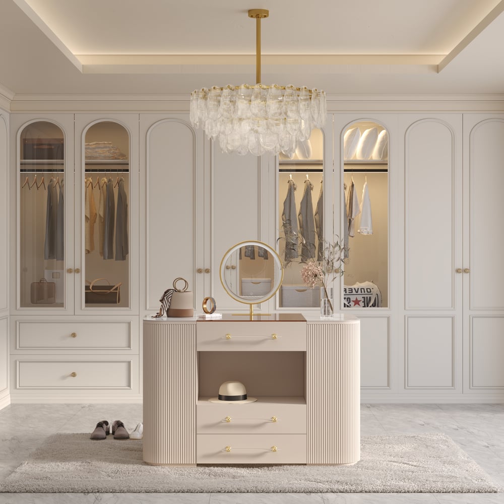 47" Tempered Glass Top Closet Island with Mirror & Jewellery Storage Dresser Vanity window image