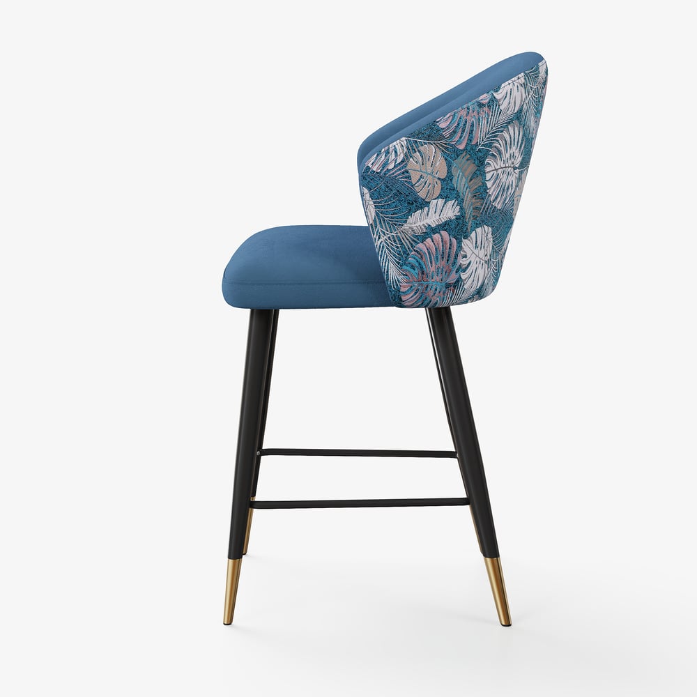 Modern Blue Velvet Counter Stool with Upholstered, 1 Piece window image