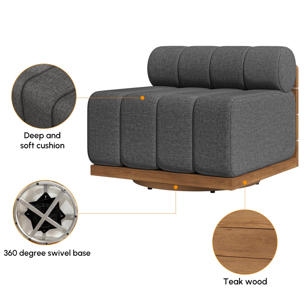 Resaro Teak Outdoor Swivel Chair Dark Gray window image