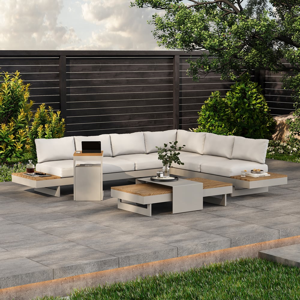 Tevara Outdoor Teak Aluminium Sand Side Table with Solar Light window image