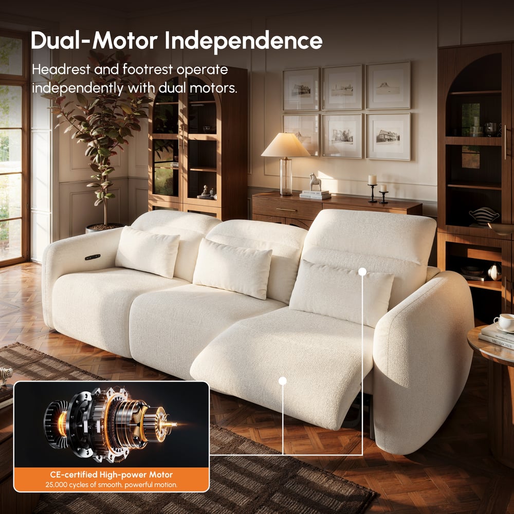 312cm 3-Seater Chenille Zero Gravity Power Reclining Sofa with Pillows & USB Port window image