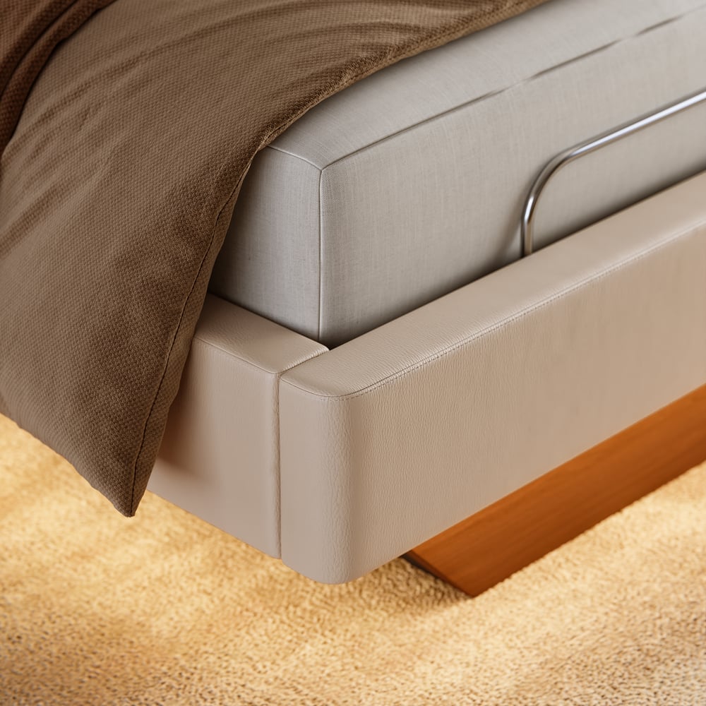Genuine Leather Smart Bed Set With Adjustable Base And 2 Storage Nightstands window image