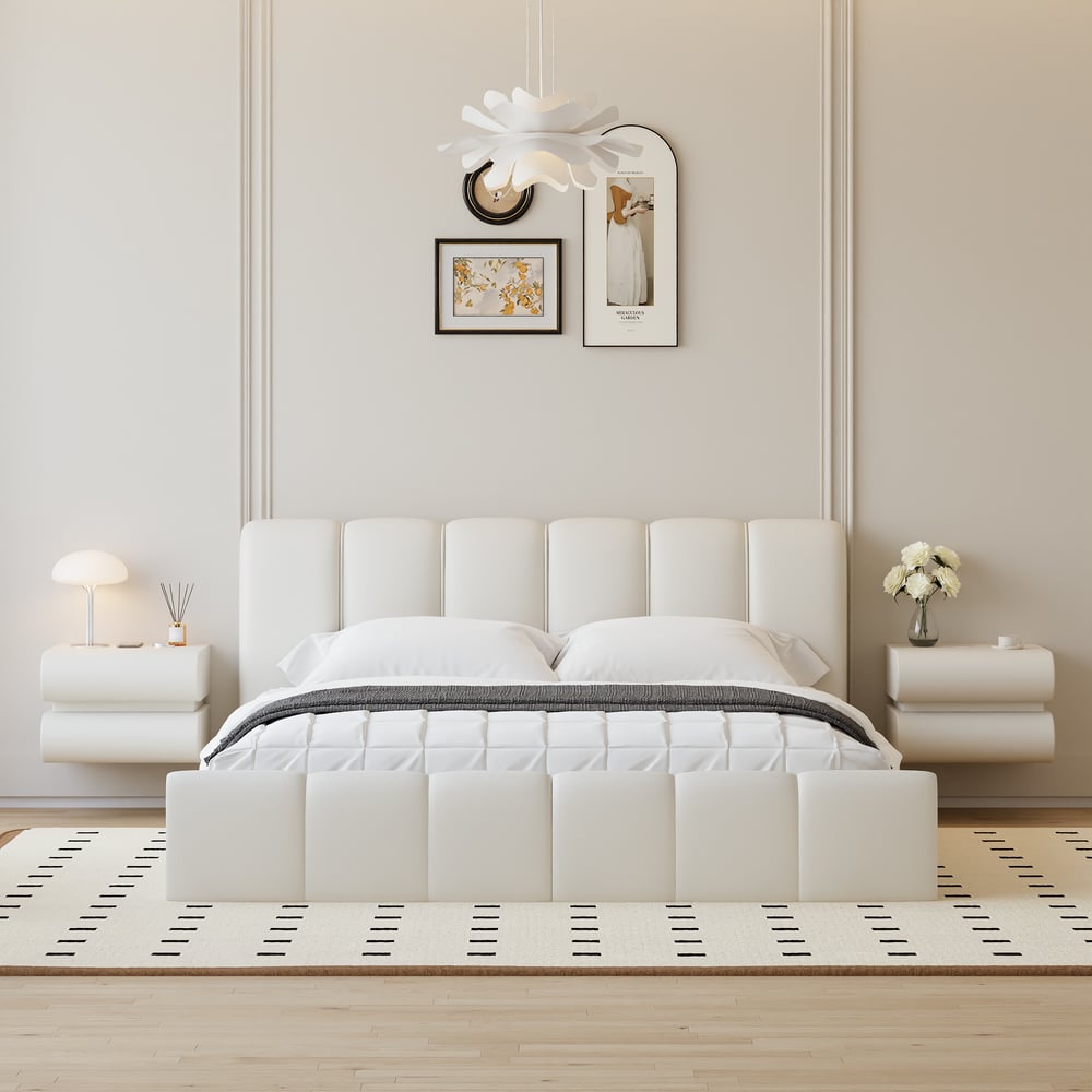 Comodino Smart Flottante in Pelle Humply con 2 Cassetti Immagine della finestra