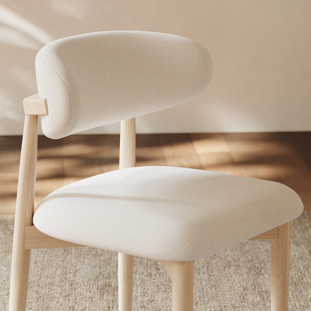 Modern Whitewash Linen Dining Chair with Rubber Wood Legs, 1 Piece window image