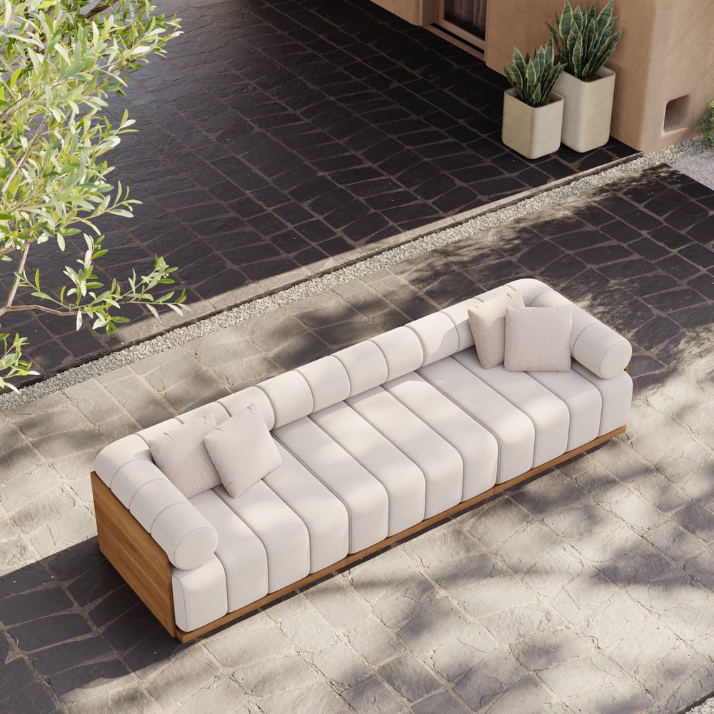 Resaro Teak Wood Deep-Seat 3-Seater Outdoor Sofa Warm White window image