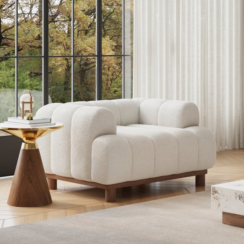 49" Boucle Lounge Accent Chair with Armrest and Wood Legs window image