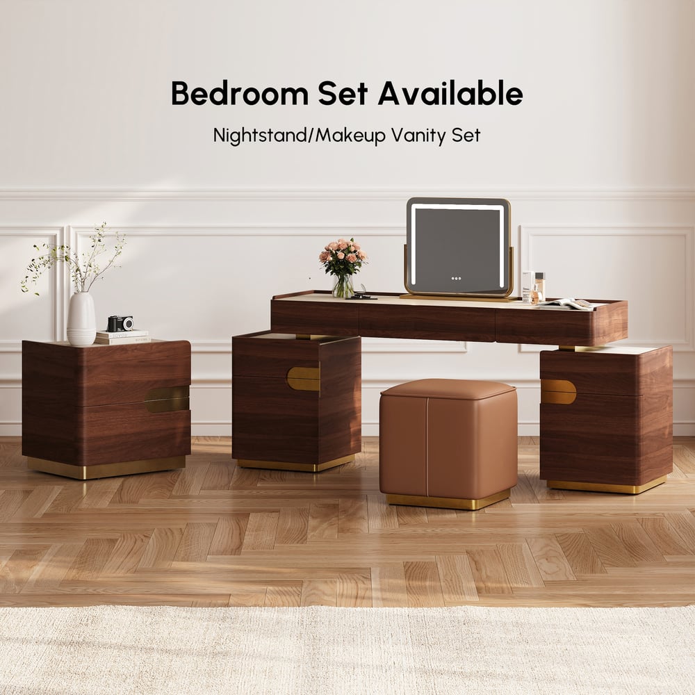 Horva Extendable Walnut Makeup Vanity Set (57"–73") window image