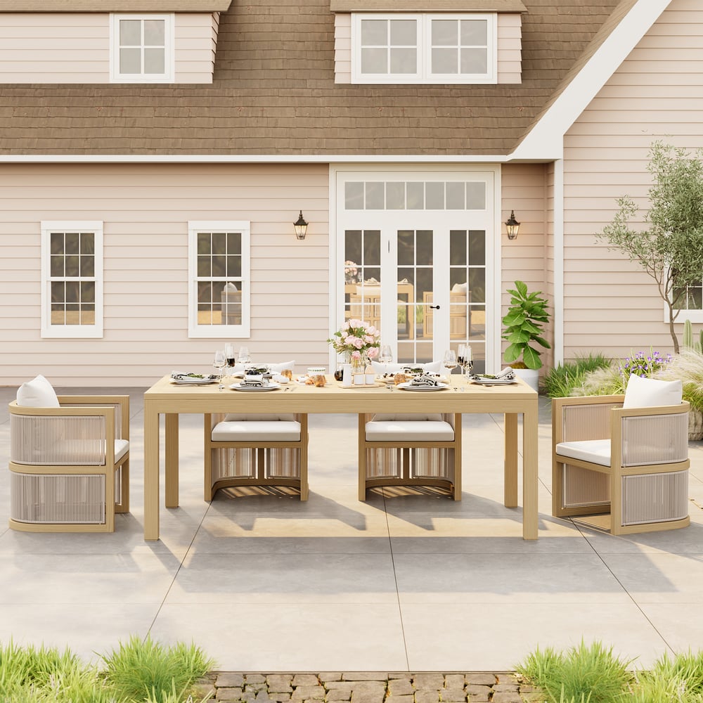 Wevara 78" Natural-Finish Aluminum Slatted Outdoor Dining Table in Natural window image