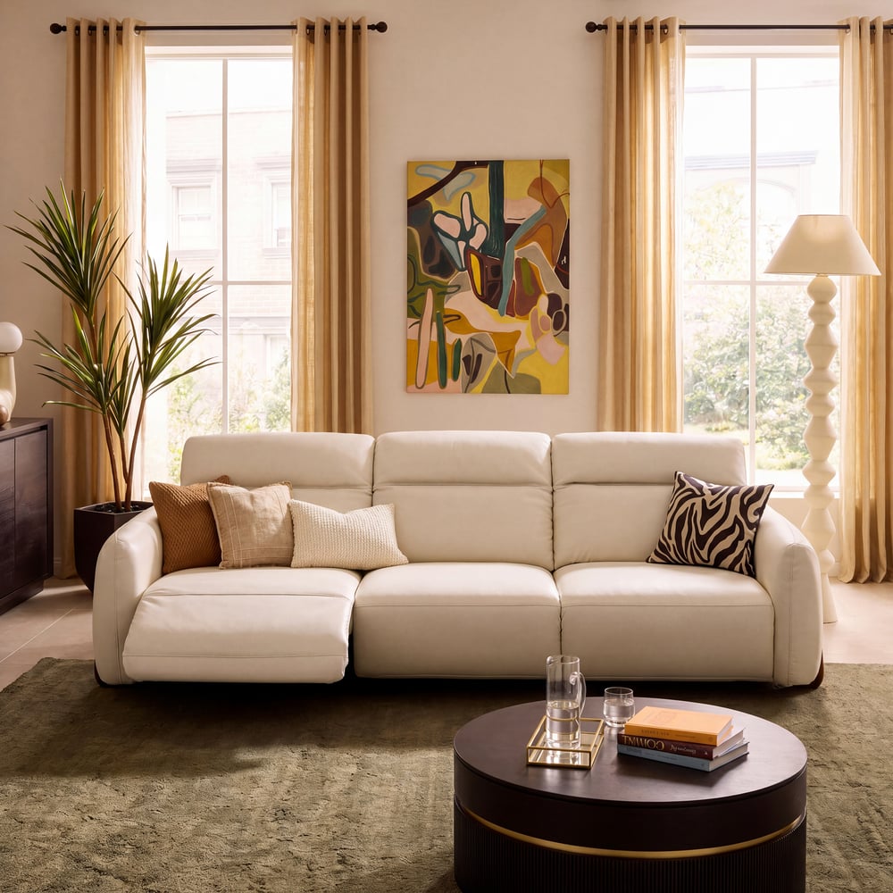 Curva 302cm Genuine Leather Power Reclining Sofa with Adjustable Headrests window image