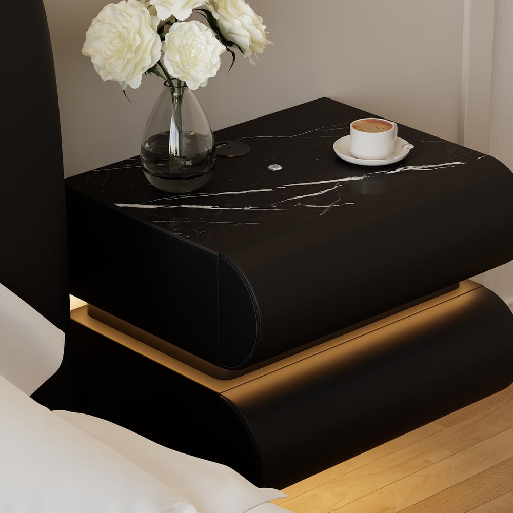 Humply Floating Leather 2-Drawer Smart LED Nightstand with Sintered Stone Top window image