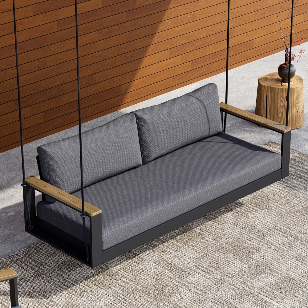 Tevara Outdoor Hanging Swing Sofa 2-Seater in Dark Gray with Cushion & Black Cover window image