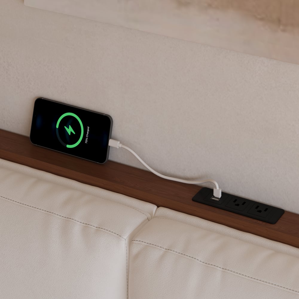 Mid-Century Modern King Solid Wood Bed with Charging Station and Sensor LED window image