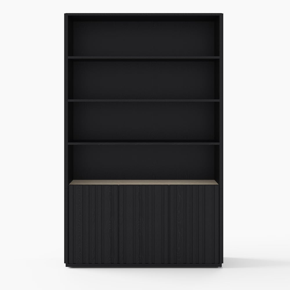 Aura 47" Ash Wood Fluted Bookcase With Sintered Stone Top window image