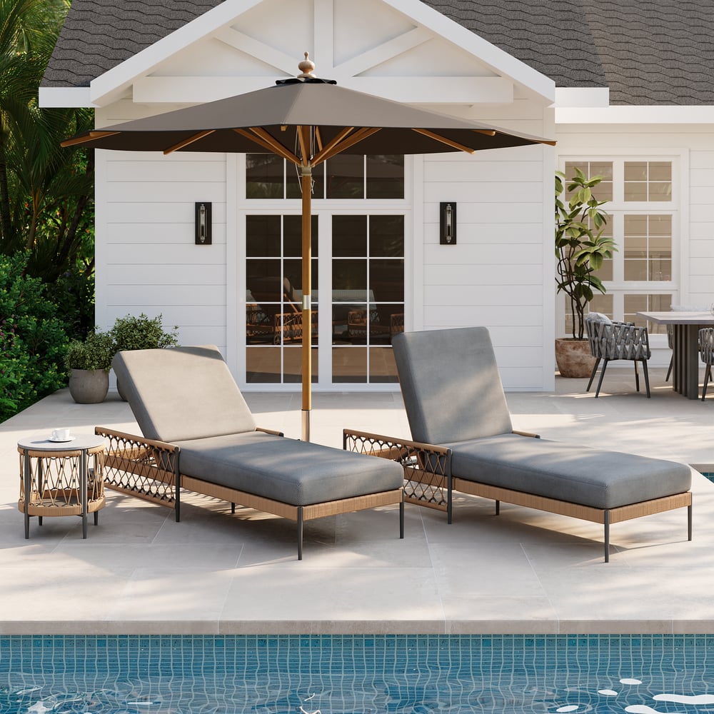 Ropipe Outdoor Rope-Woven Lounge Chair with Adjustable Backrest & Wheels in Dark Gray window image