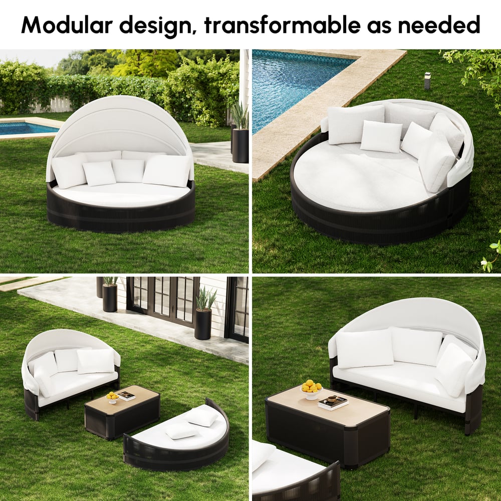 Costra Weatherproof Round Patio Daybed with Adjustable Canopy in Black window image
